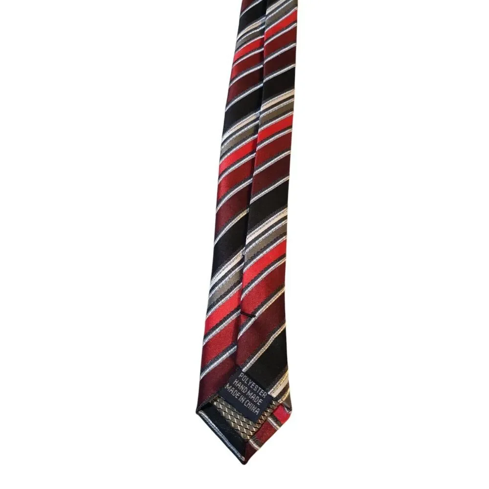 Croft & Barrow Neck Tie Mens Luxury‎ Black Red Burgundy Striped Business Casual